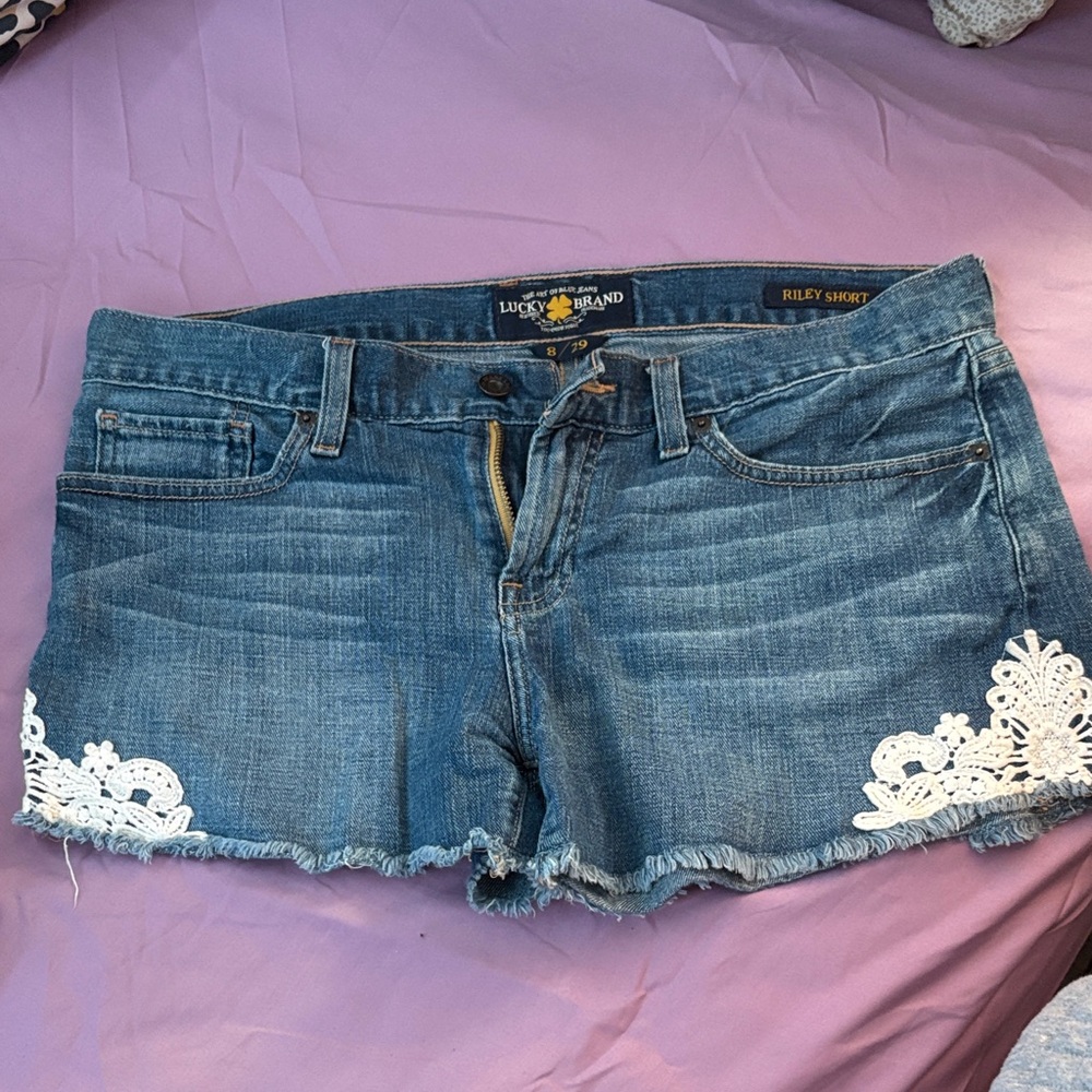 Lucky Brand Blue Denim Shorts with White Lace